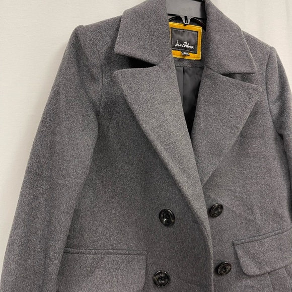 Sam Edelman Double Breasted Wool Blend Twill Coat Lapel Charcoal Gray Sz 4 NWT - Picture 4 of 7
